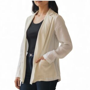 DKNY Pure Vintage open front Blazer Jacket White & Cream  Silk & Linen Small